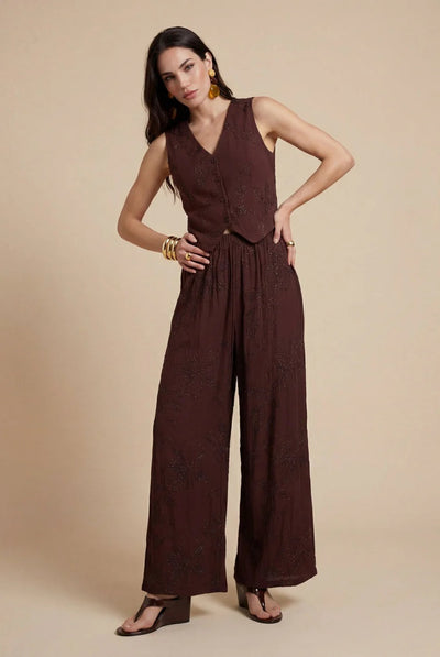 Chocolate - Metallic Wide Leg Trouser Chocolate by Urban Bliss