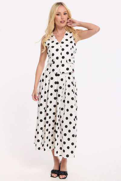 White - Polka Dot Linen Blend Co-Ord Set by Liquorish