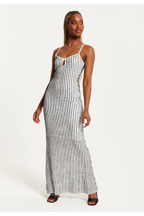 Elegant Striped Maxi Dress In Black & White MYL019