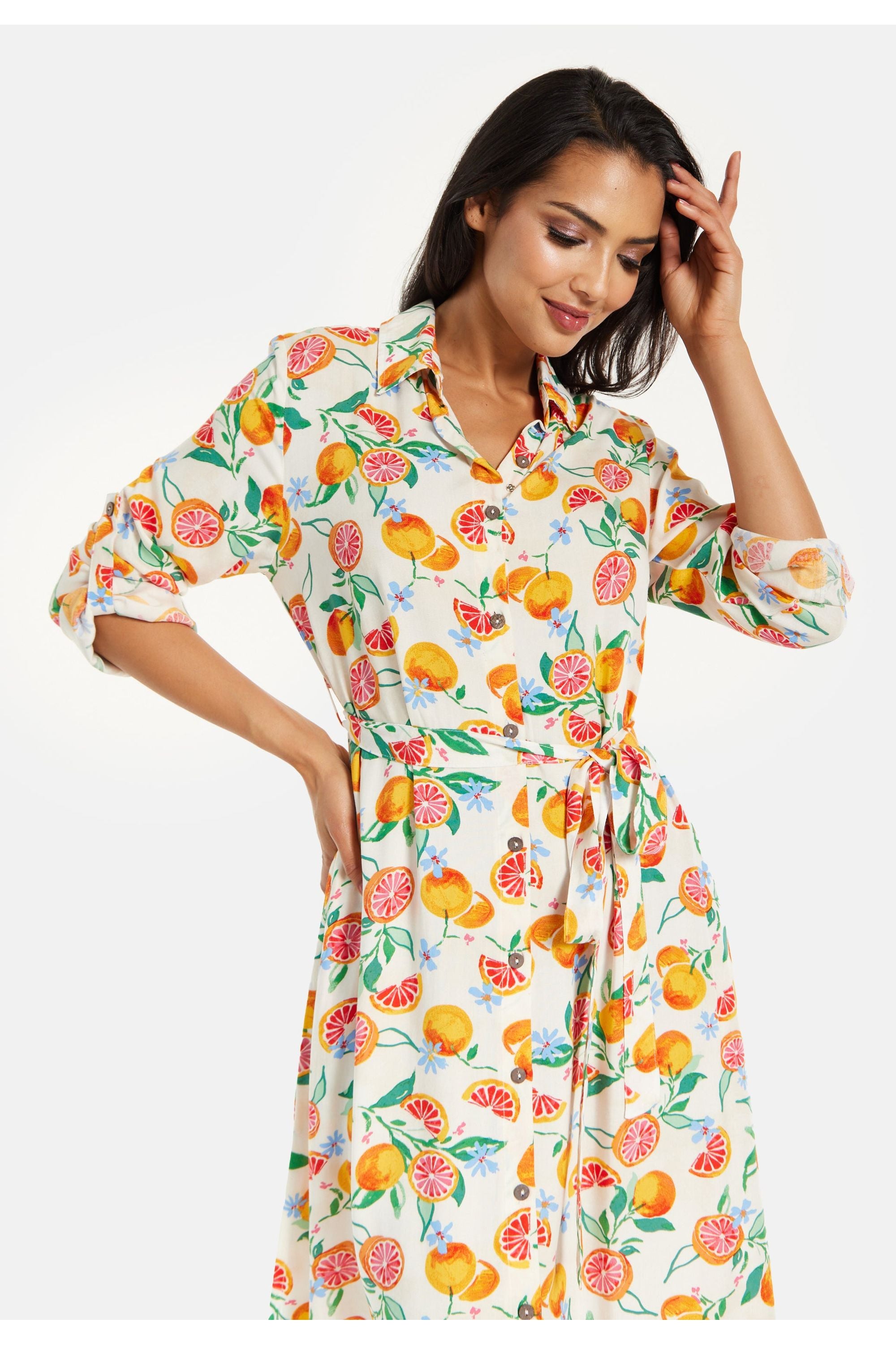 Fruit Print Button Through Shirt Dress SNL0020