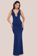 Goddiva Diamante Embellished Super Plunge Scuba Maxi Dress - Navy