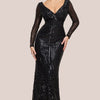 Long Sleeve Sequin V Wrap Maxi Dress - Black