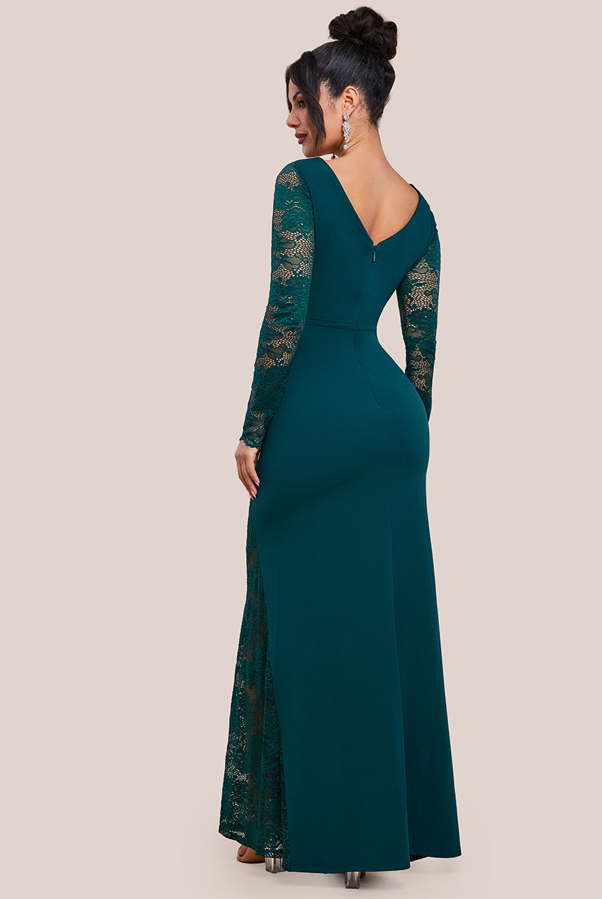 Scuba & Lace Wrap Maxi Dress - Emerald DR4366