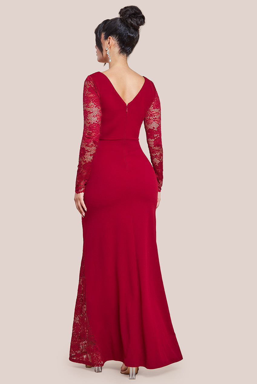 Scuba & Lace Wrap Maxi Dress - Wine DR4366