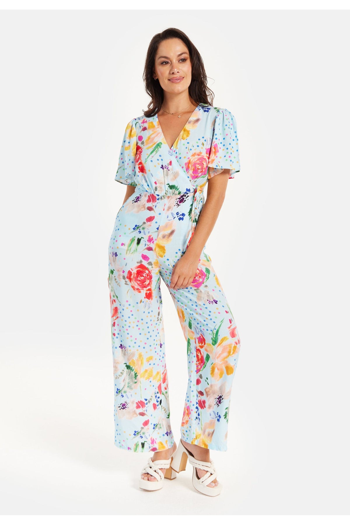 Blue Floral Print Jumpsuit With Wide Legs LIQ23SS158