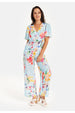 Liquorish Blue Floral Print Jumpsuit With Wide Legs