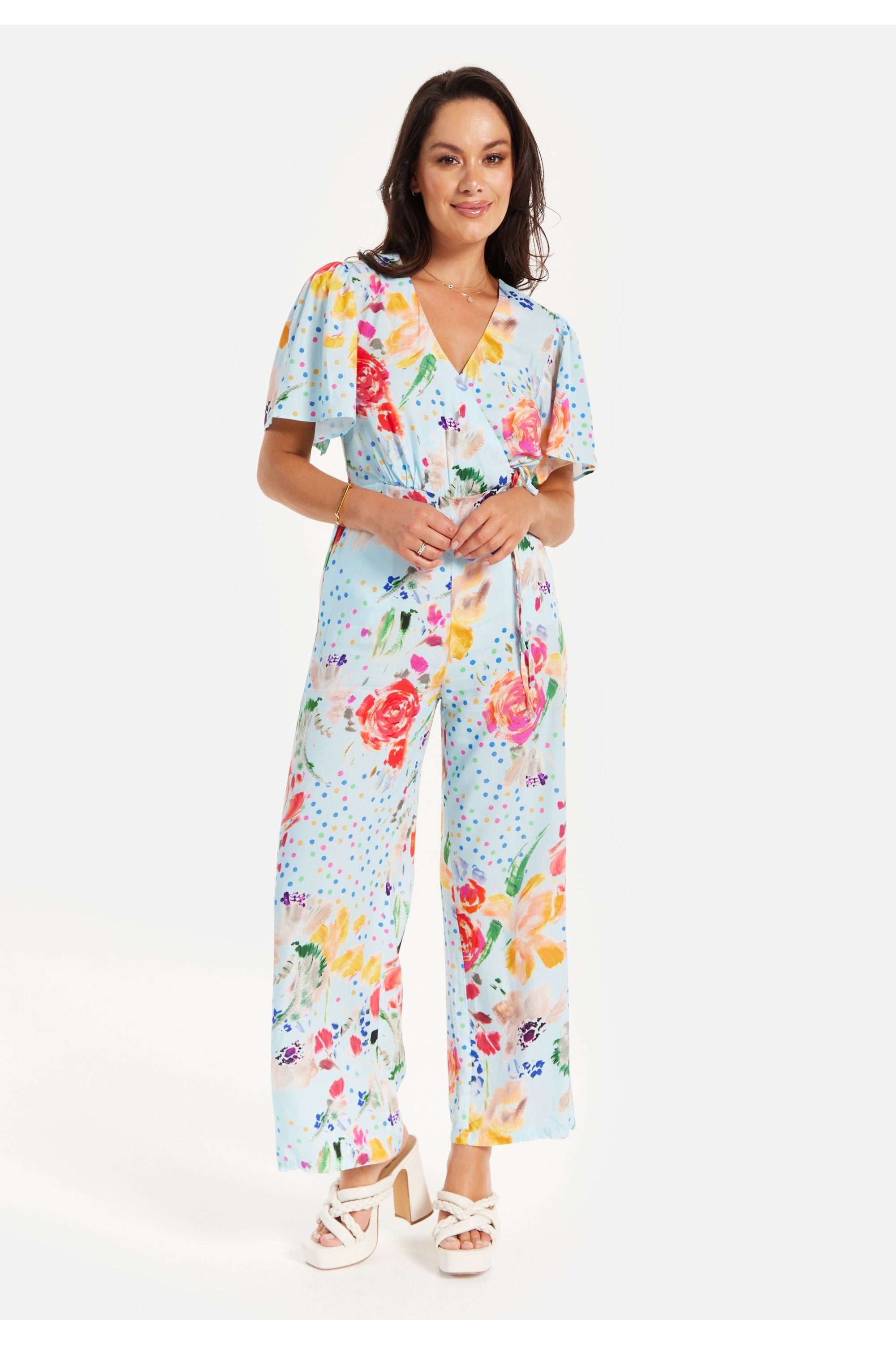 Blue Floral Print Jumpsuit With Wide Legs LIQ23SS158