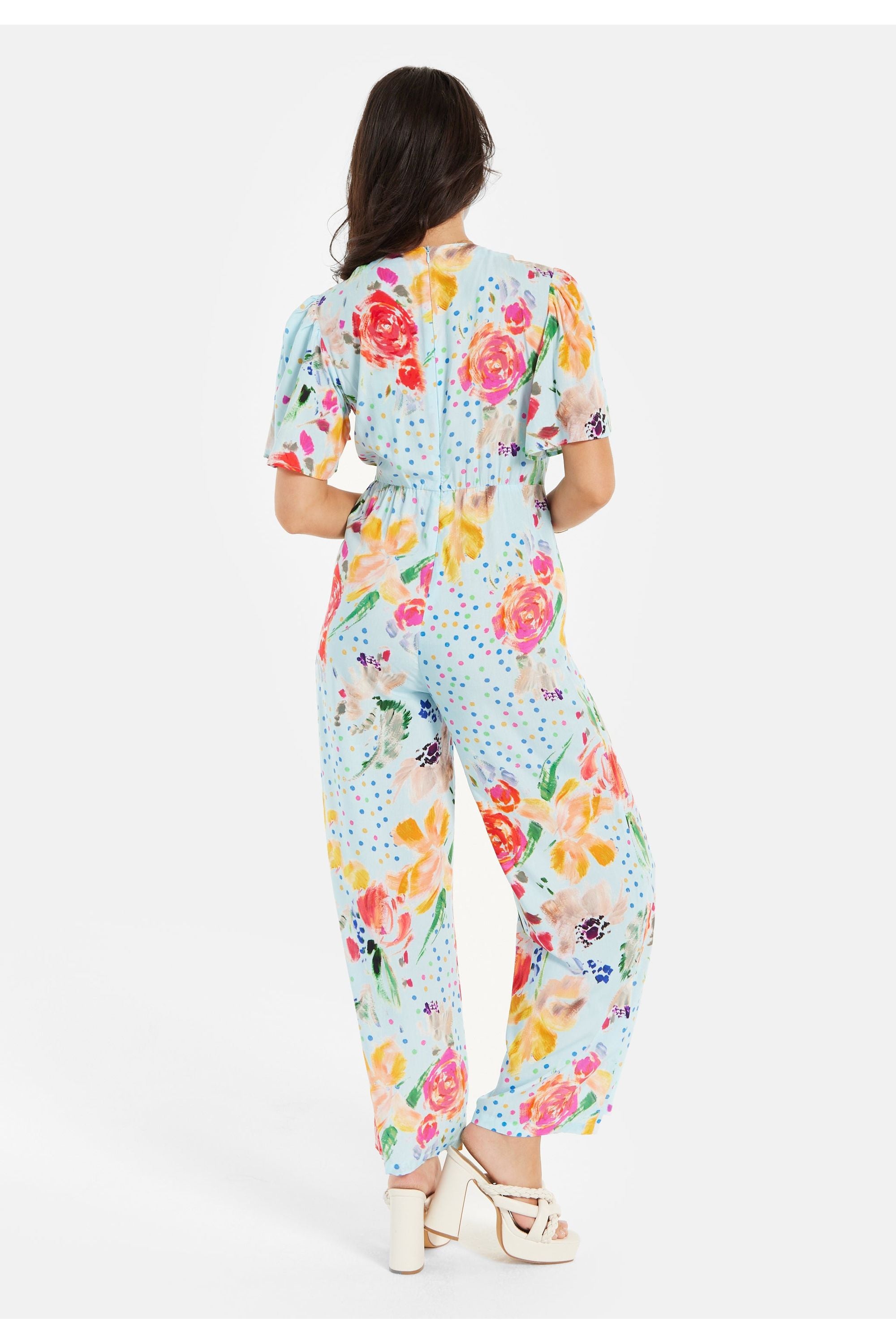 Blue Floral Print Jumpsuit With Wide Legs LIQ23SS158