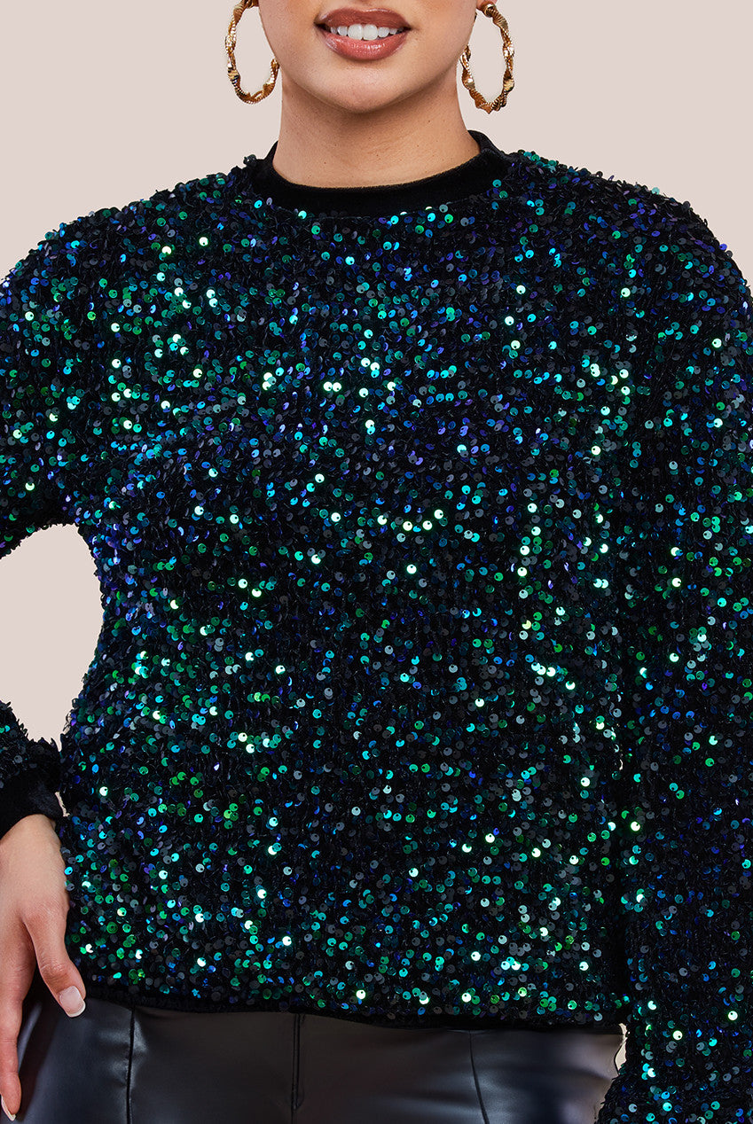 Multi Sequin Velvet Jumper -  Emerald Green T198