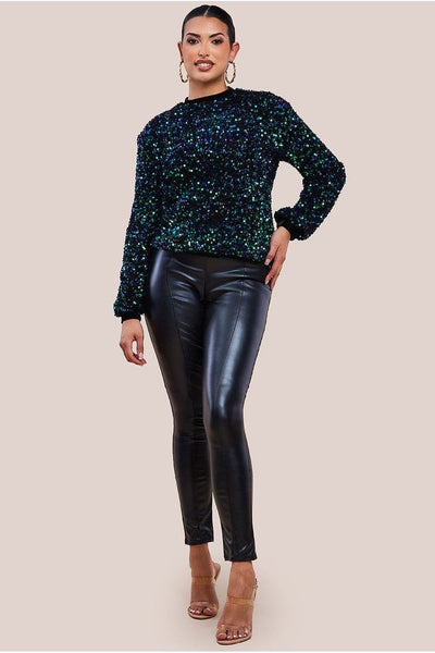 Emerald - Multi Sequin Velvet Jumper -  Emerald Green by Goddiva