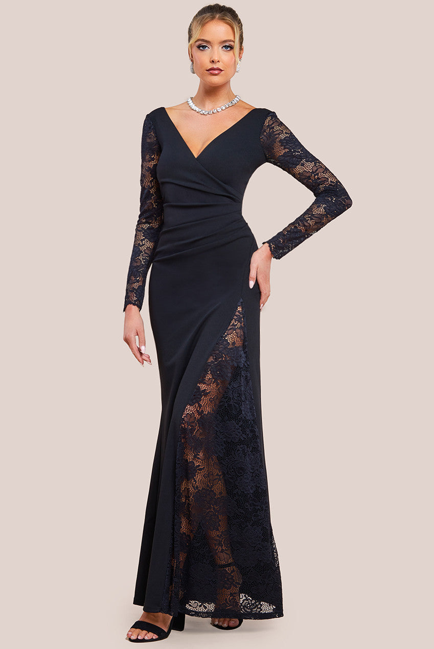 Scuba & Lace Wrap Maxi Dress - Black DR4366