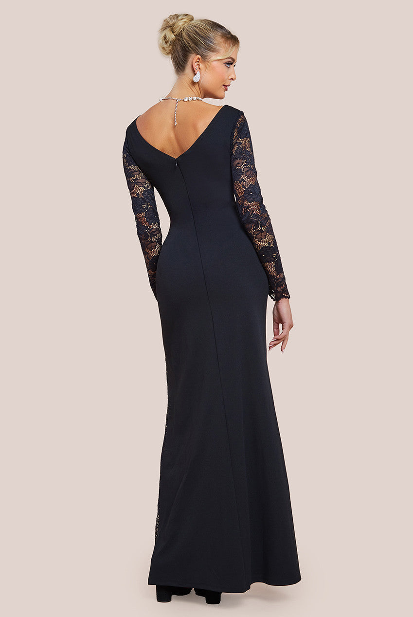 Scuba & Lace Wrap Maxi Dress - Black DR4366