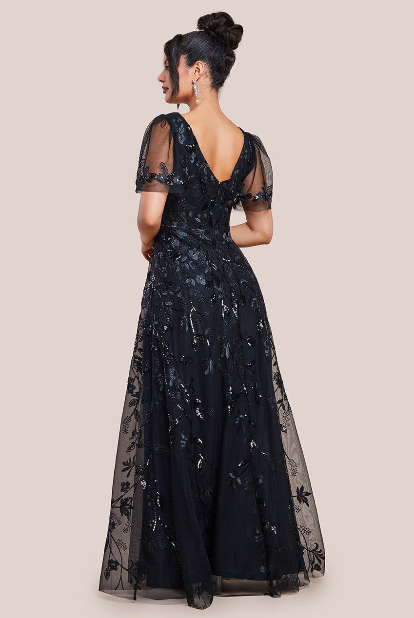 Flared Sleeve Embroidered Maxi Dress - Black DR3279