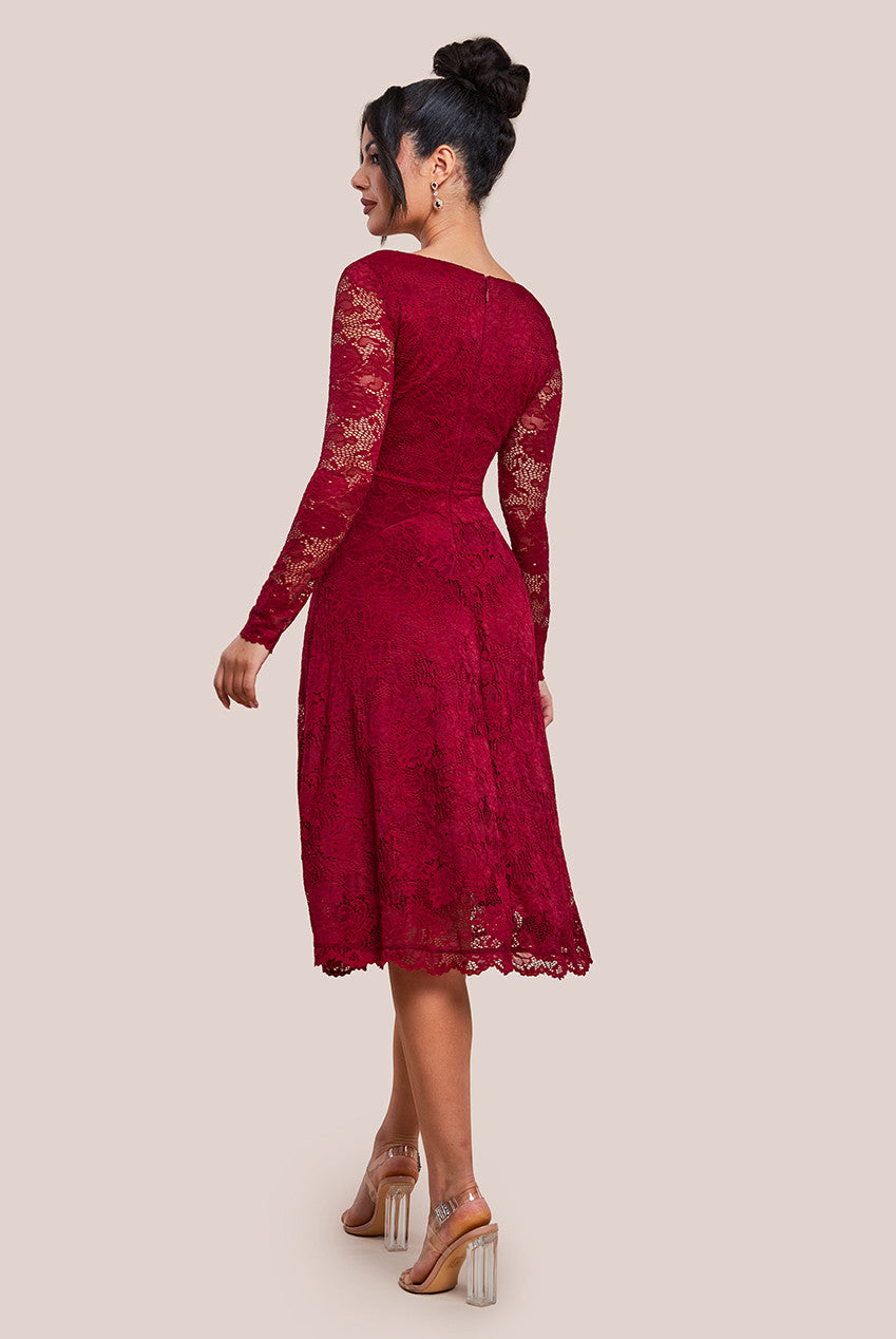 Scalloped Lace A-line Midi Dress - Wine DR4478