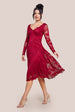 Goddiva Scalloped Lace A-line Midi Dress - Wine