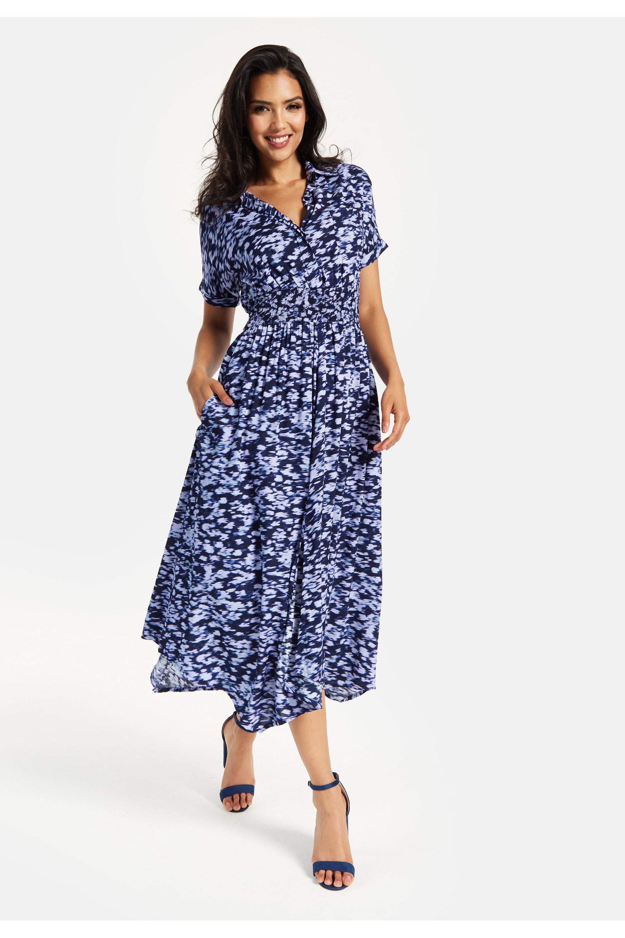 Abstract Printed Elasticated Waist Dress SNL014