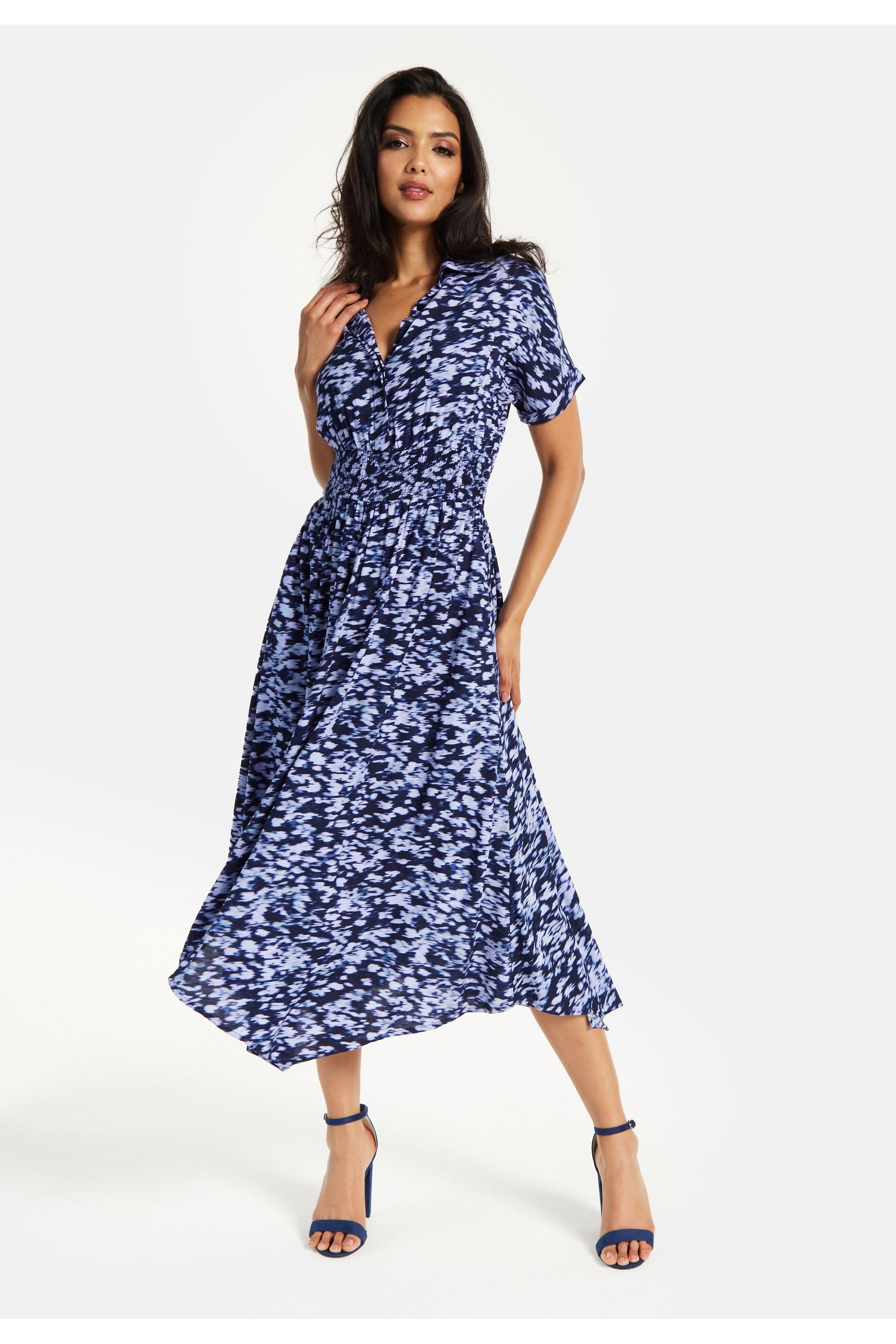 Abstract Printed Elasticated Waist Dress SNL014