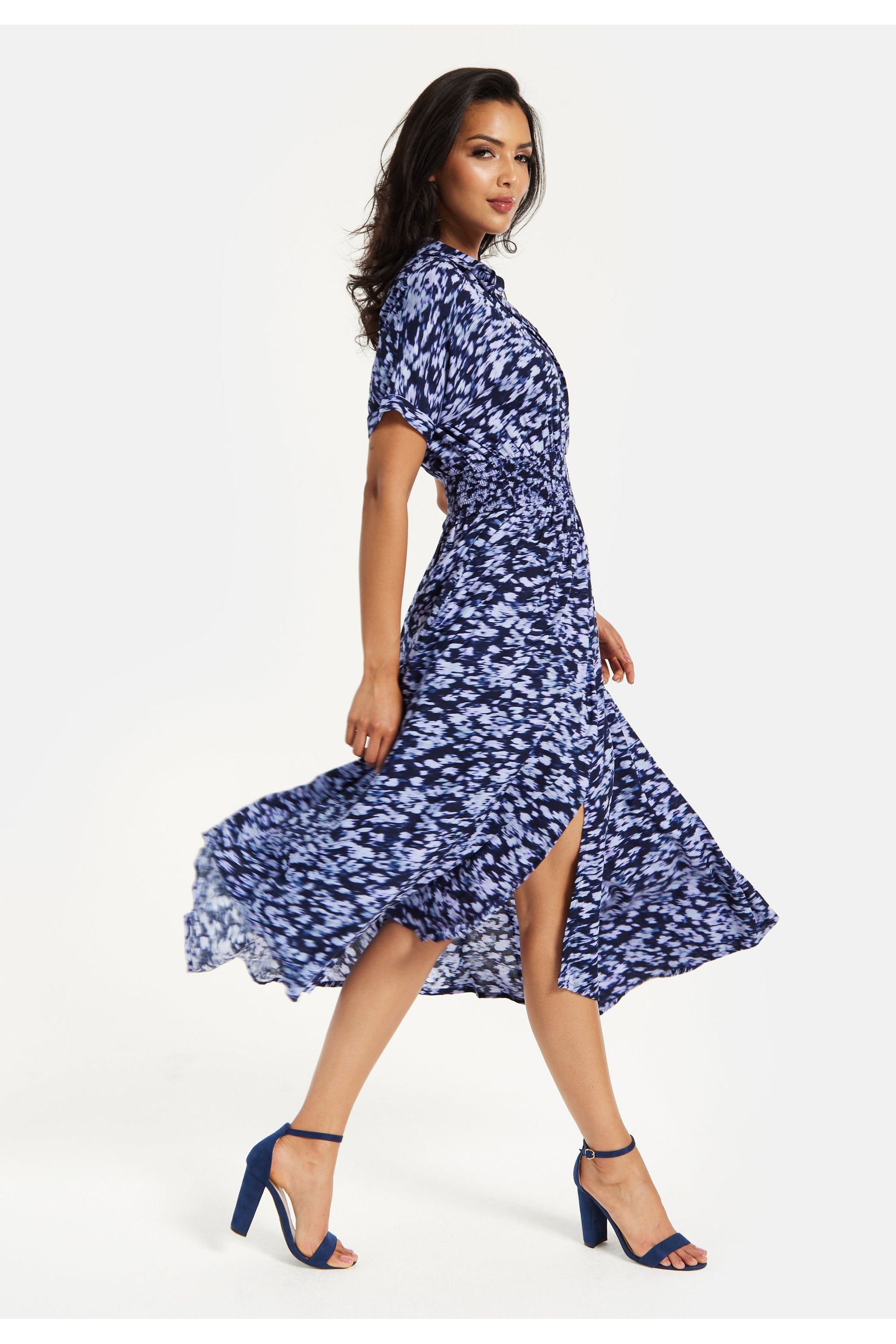 Abstract Printed Elasticated Waist Dress SNL014