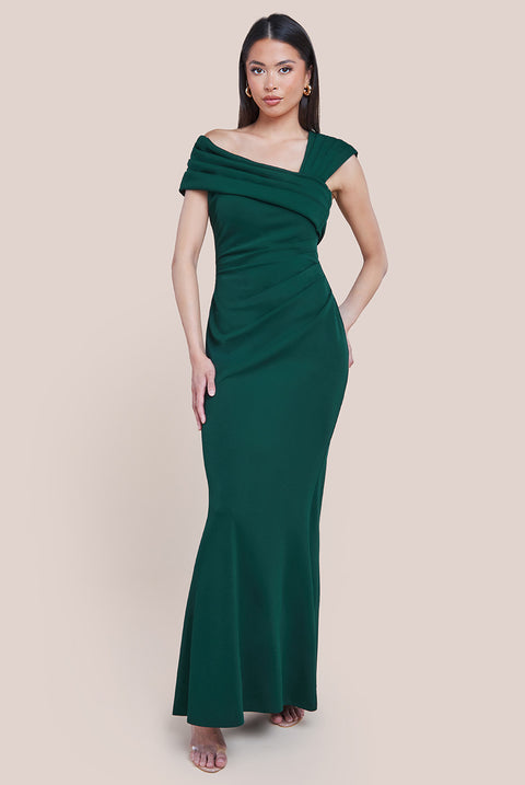 One Shoulder Evening Maxi Dress - Emerald Green DR3231