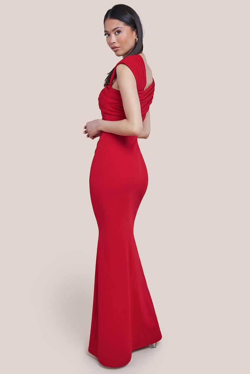 One Shoulder Evening Maxi Dress - Red DR3231