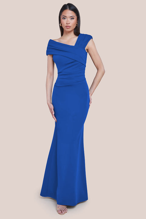 One Shoulder Evening Maxi Dress - Royal Blue by Goddiva