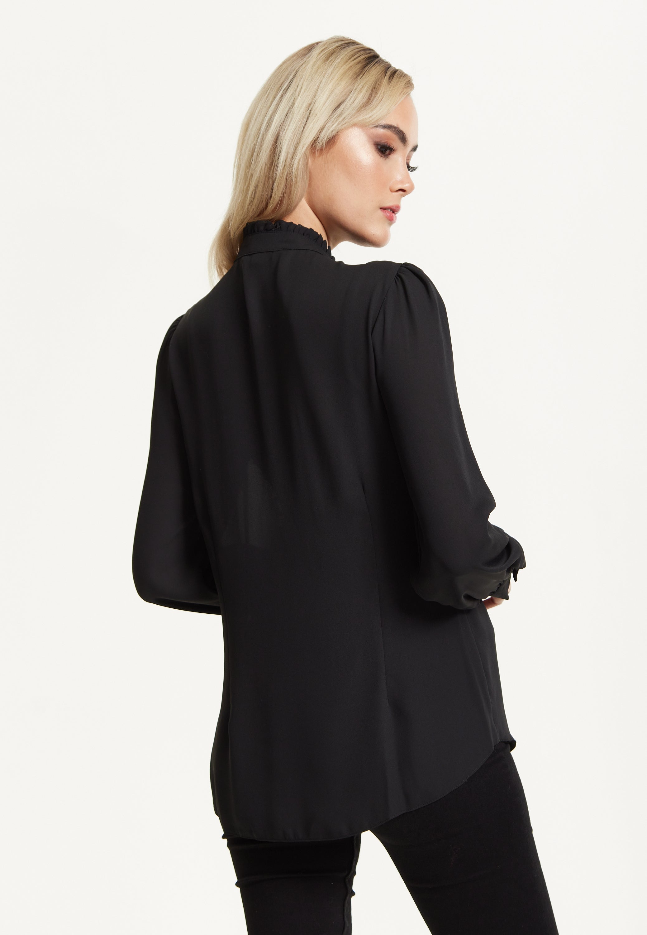 Black Ruffle Front Blouse 25AW-43001