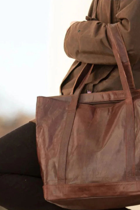 The Nador Tote Bag In Dark Brown by Berber Leather