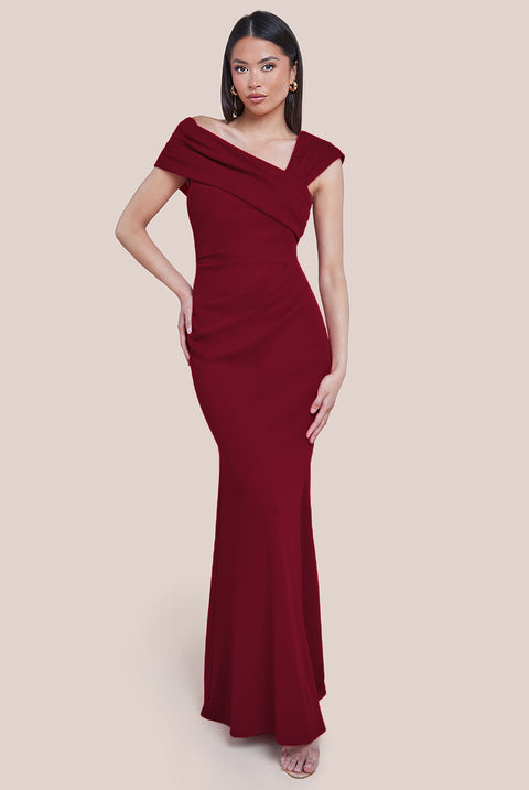 One Shoulder Evening Maxi Dress - Wine by Goddiva