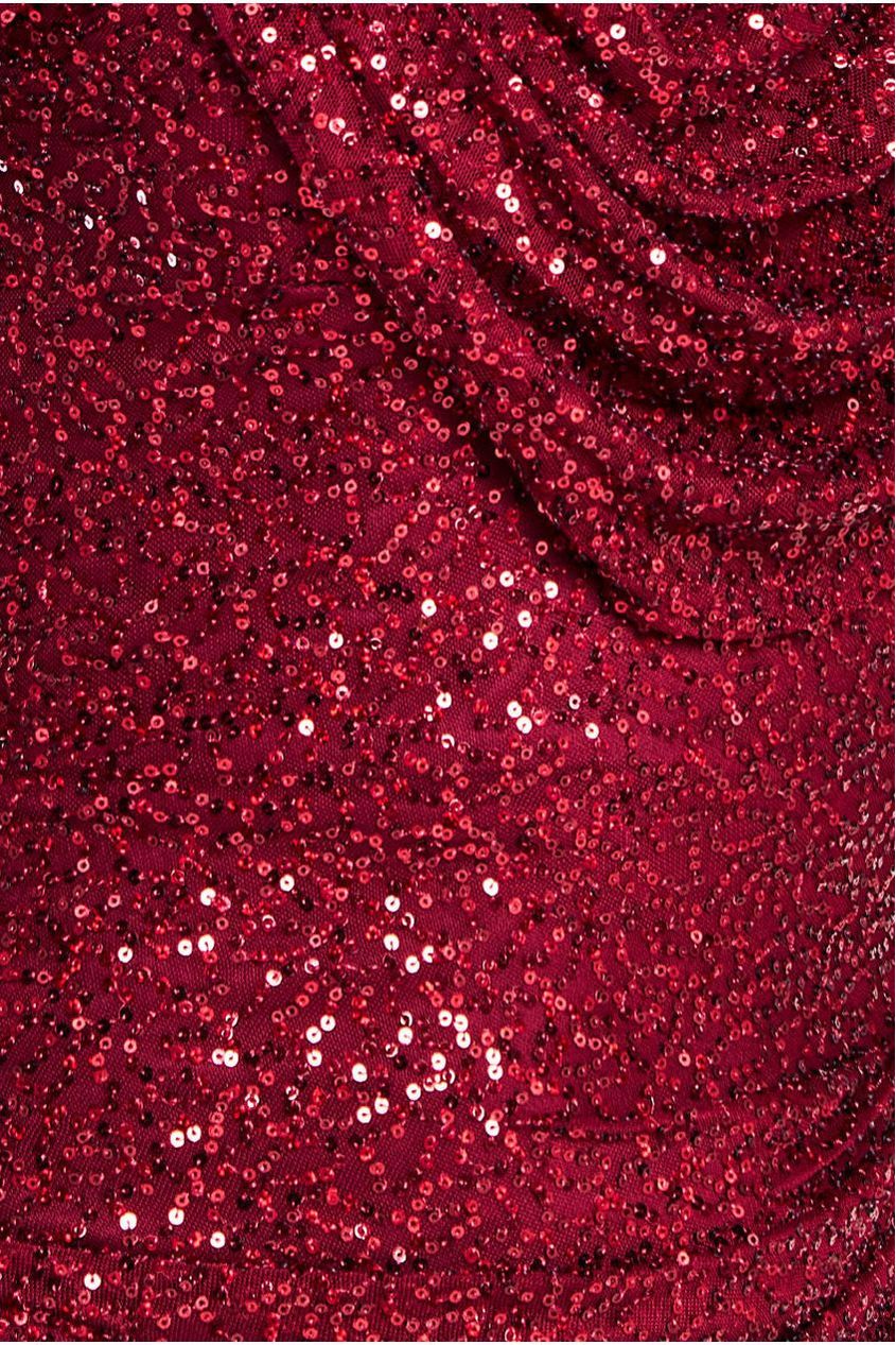 Sequin Cowl One Shoulder Maxi Dress - Wine DR4020