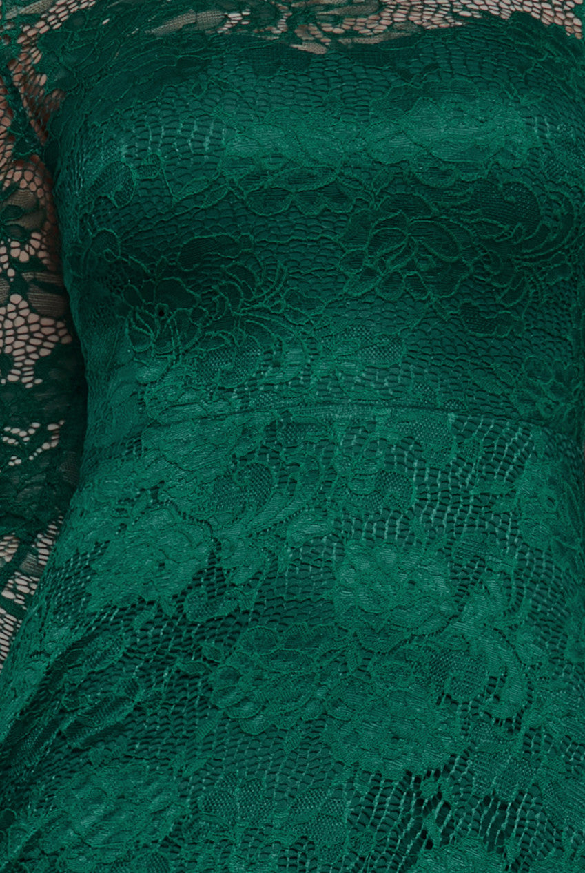 Scalloped Lace A-Line Maxi Dress - Emerald Green DR4496