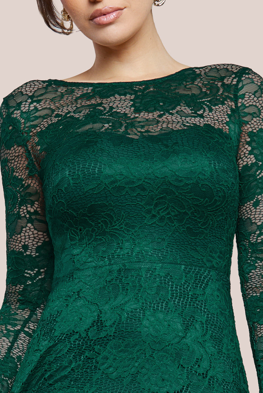 Scalloped Lace A-Line Maxi Dress - Emerald Green DR4496