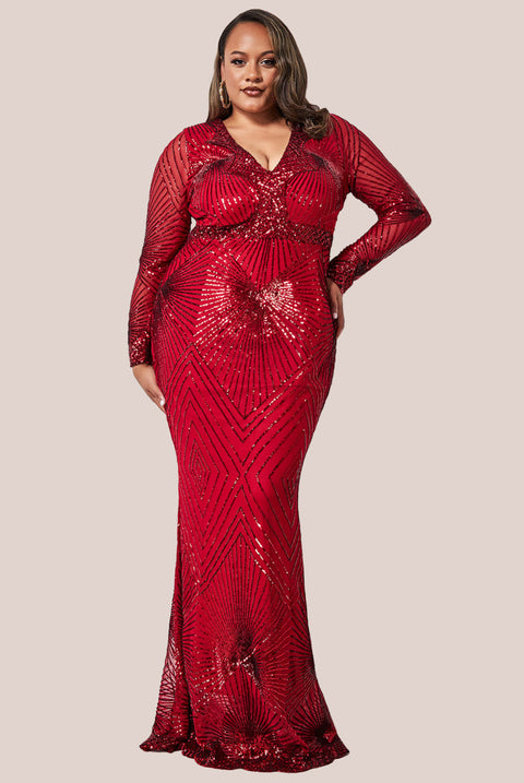 Starburst Sequin Maxi Dress - Red DR1824PLUS