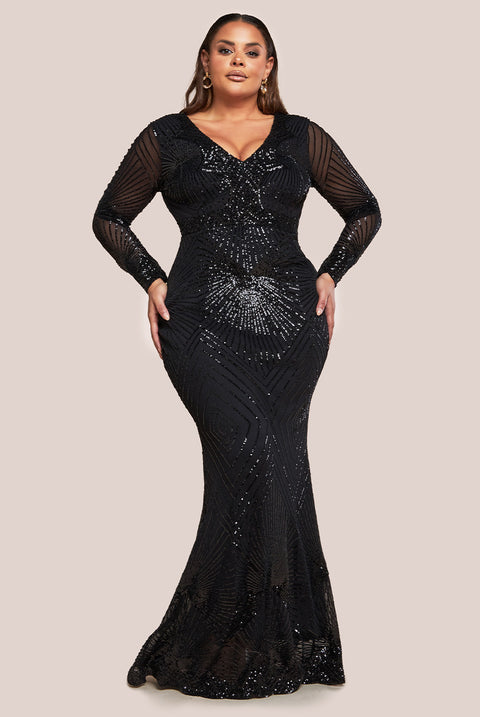 Starburst Sequin Maxi Dress - Black DR1824PLUS