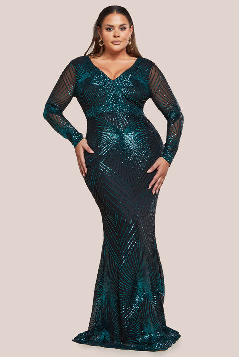 Starburst Sequin Maxi Dress - Emerald DR1824PLUS