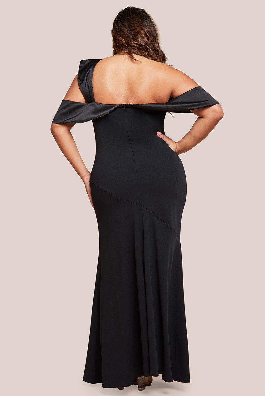 One Shoulder Satin Band Maxi Dress - Black DR3454PLUS