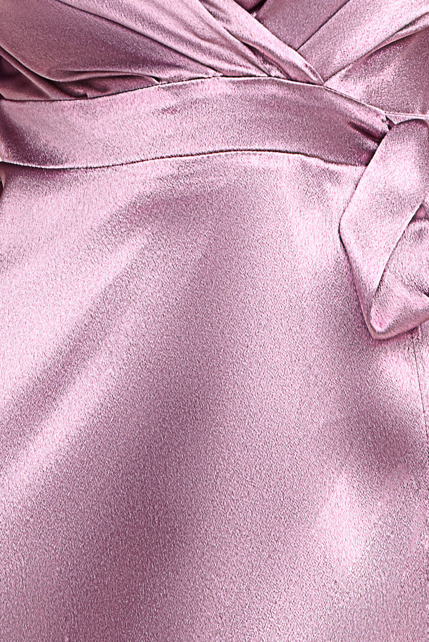 Flutter Sleeve Wrapover Satin Maxi Dress - Rose Pink DR3955