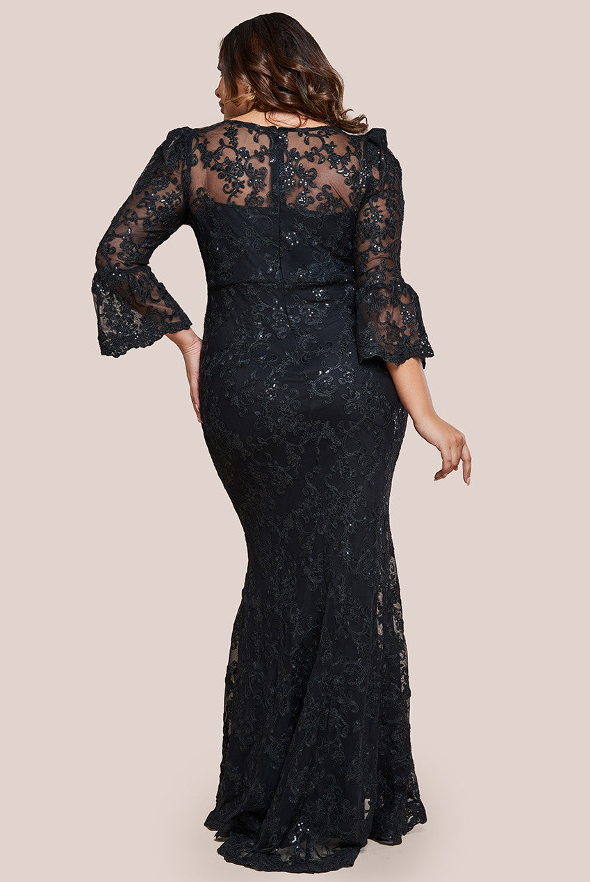 Scalloped Lace Maxi Dress - Black DR3897PLUS