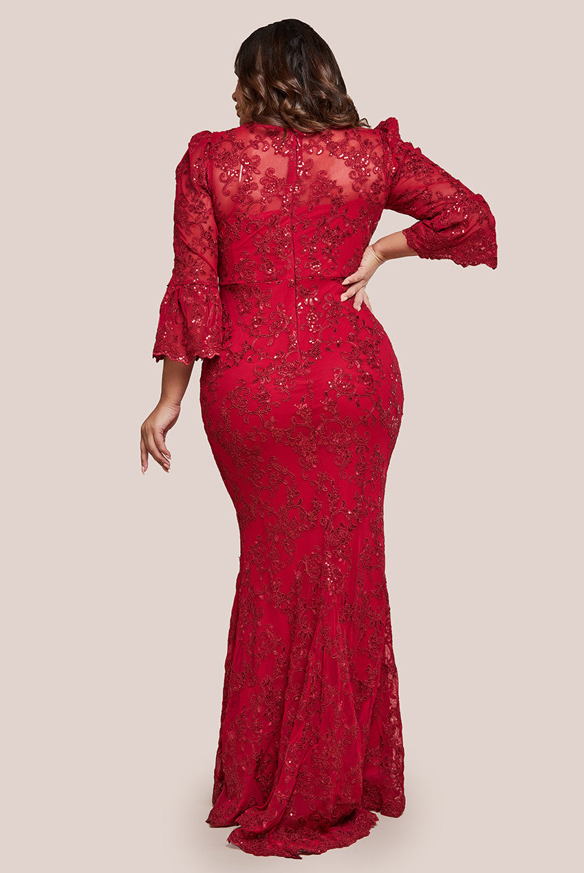 Scalloped Lace Maxi Dress - Red DR3897PLUS