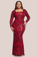 Goddiva Plus Sequin Square Neck Maxi With Scallop Hem - Red