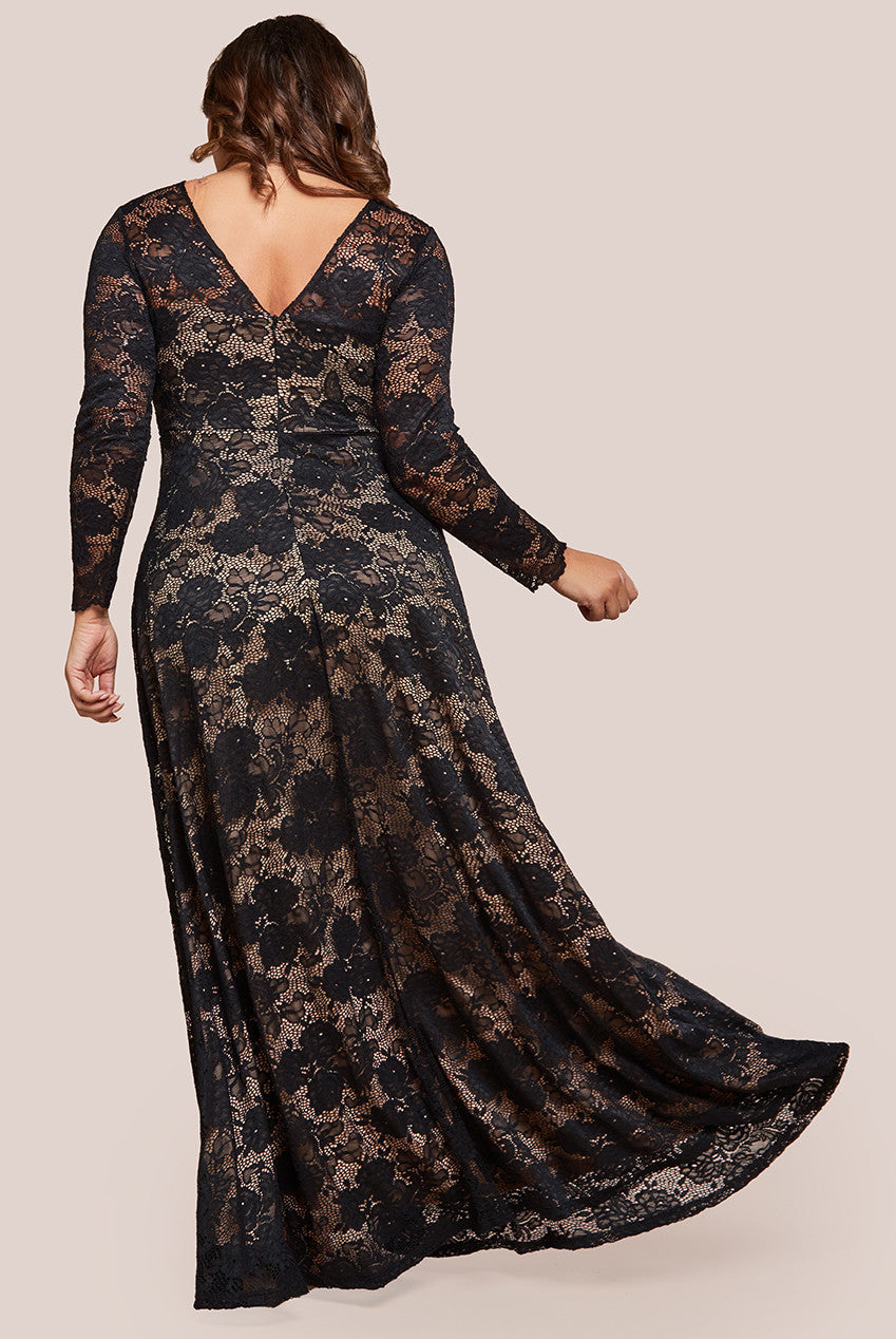 Scalloped Lace A-Line Maxi Dress - Black DR4496PLUS