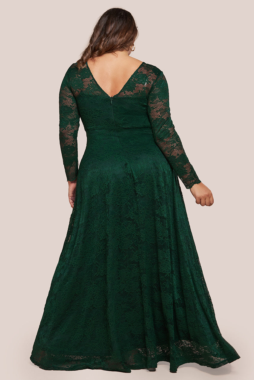 Scalloped Lace A-Line Maxi Dress - Emerald Green DR4496PLUS