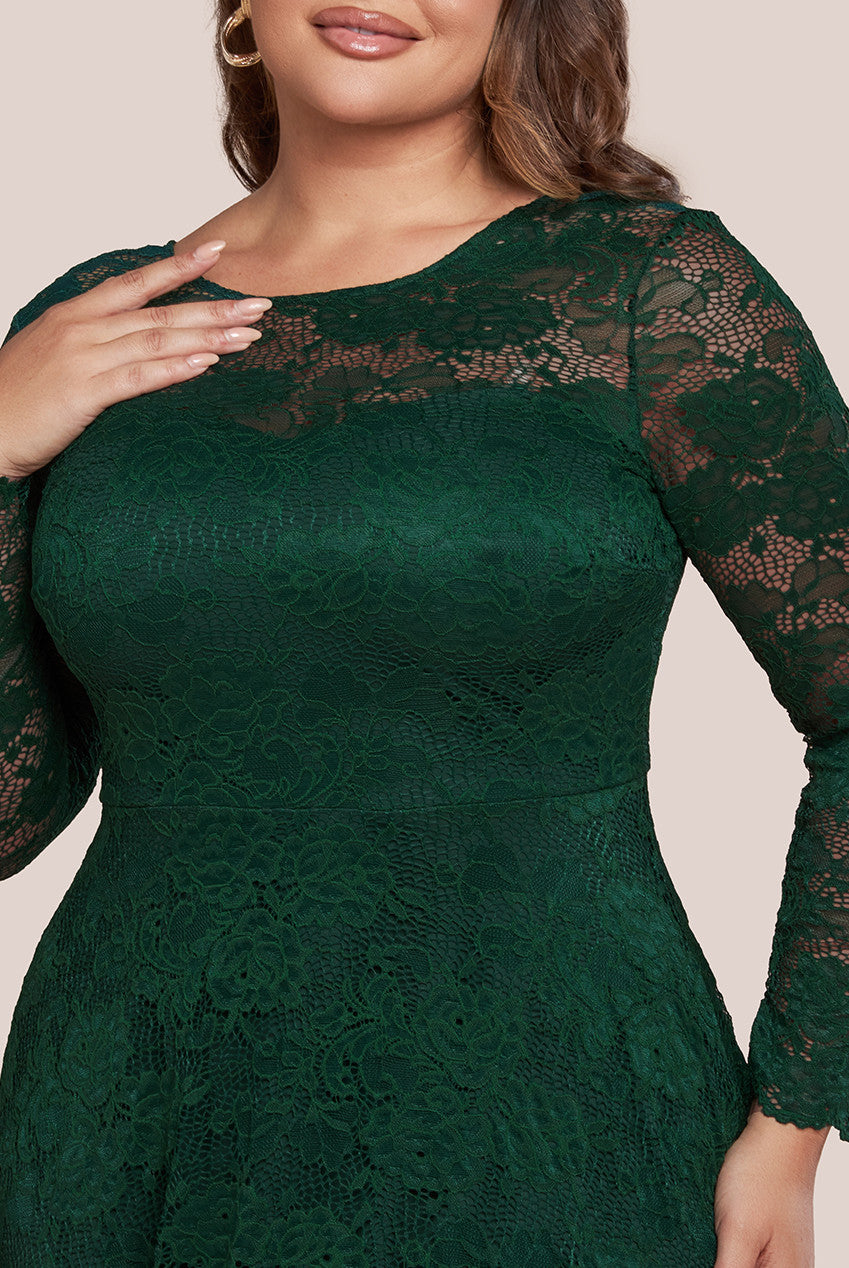 Scalloped Lace A-Line Maxi Dress - Emerald Green DR4496PLUS