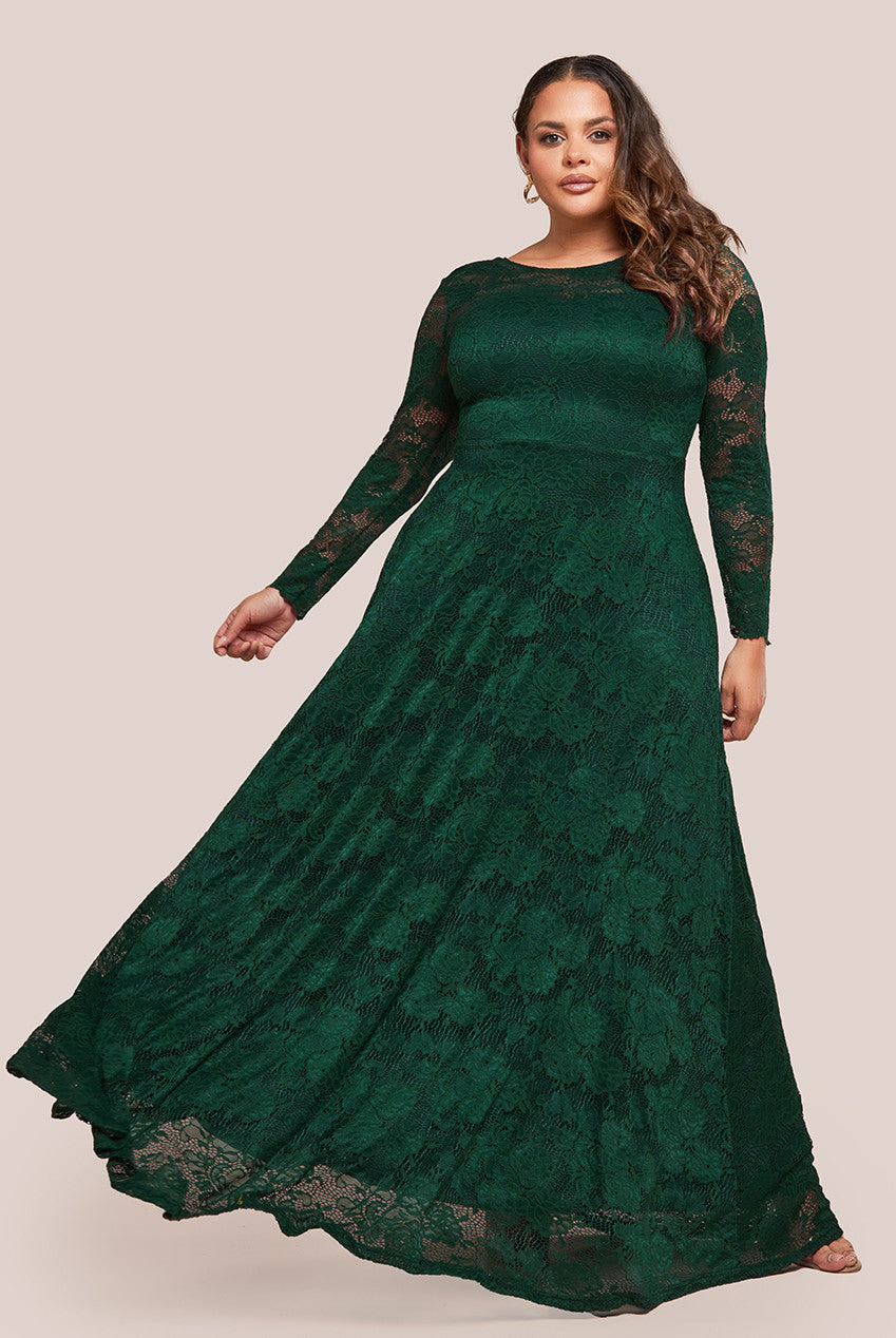 Scalloped Lace A-Line Maxi Dress - Emerald Green DR4496PLUS