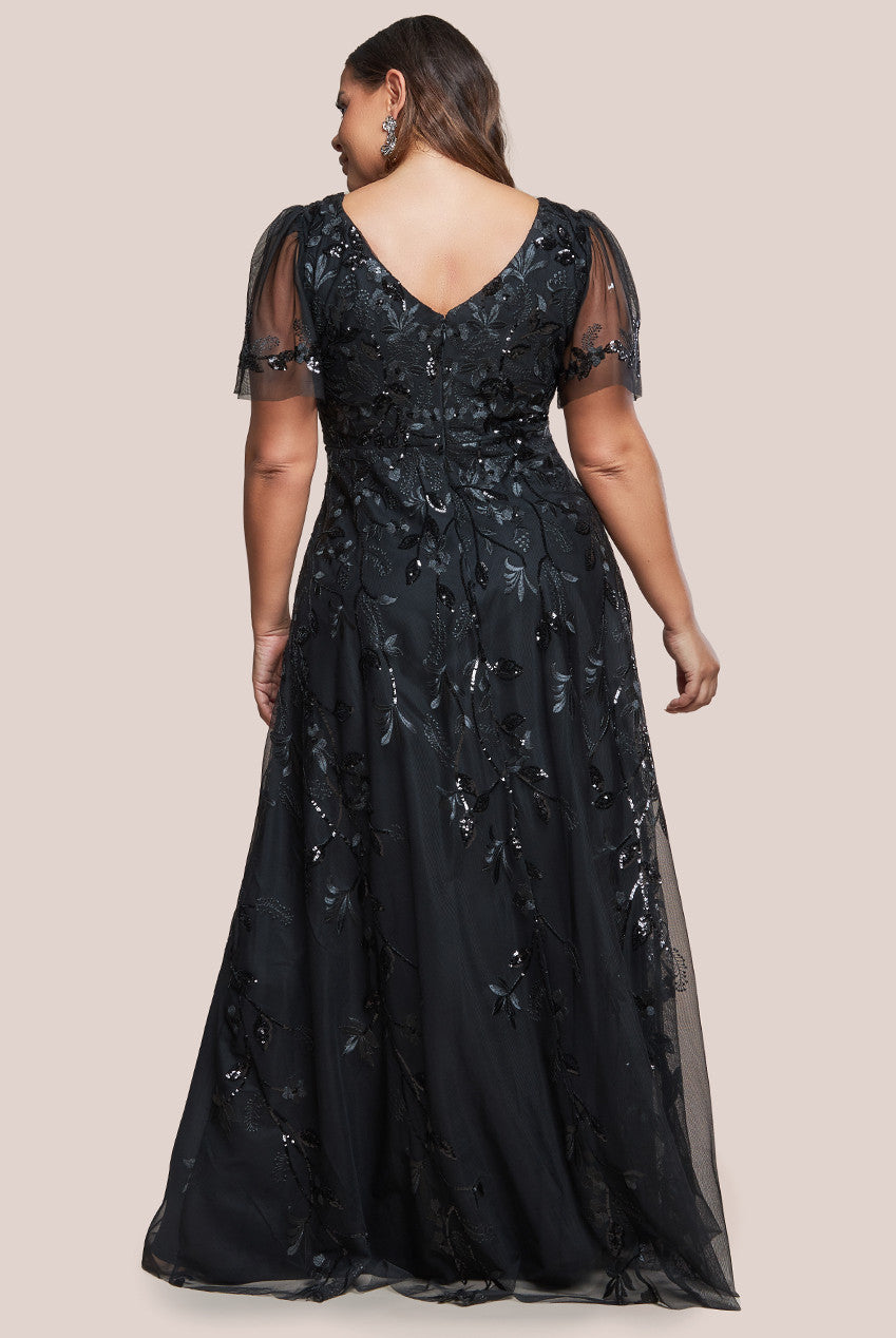 Flared Sleeve Embroidered Maxi Dress - Black DR3279PLUS