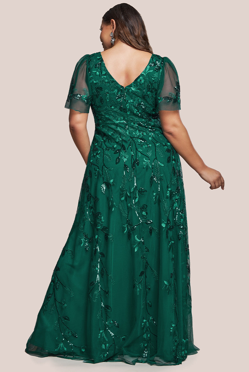 Flared Sleeve Embroidered Maxi Dress - Emerald DR3279PLUS