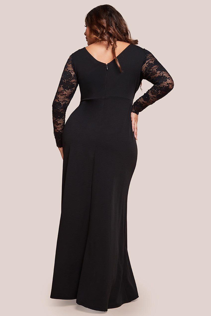 Scuba & Lace Wrap Maxi Dress - Black DR4366PLUS