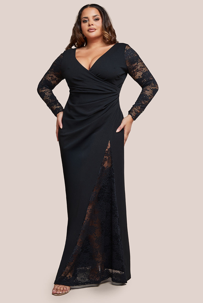 Scuba & Lace Wrap Maxi Dress - Black DR4366PLUS