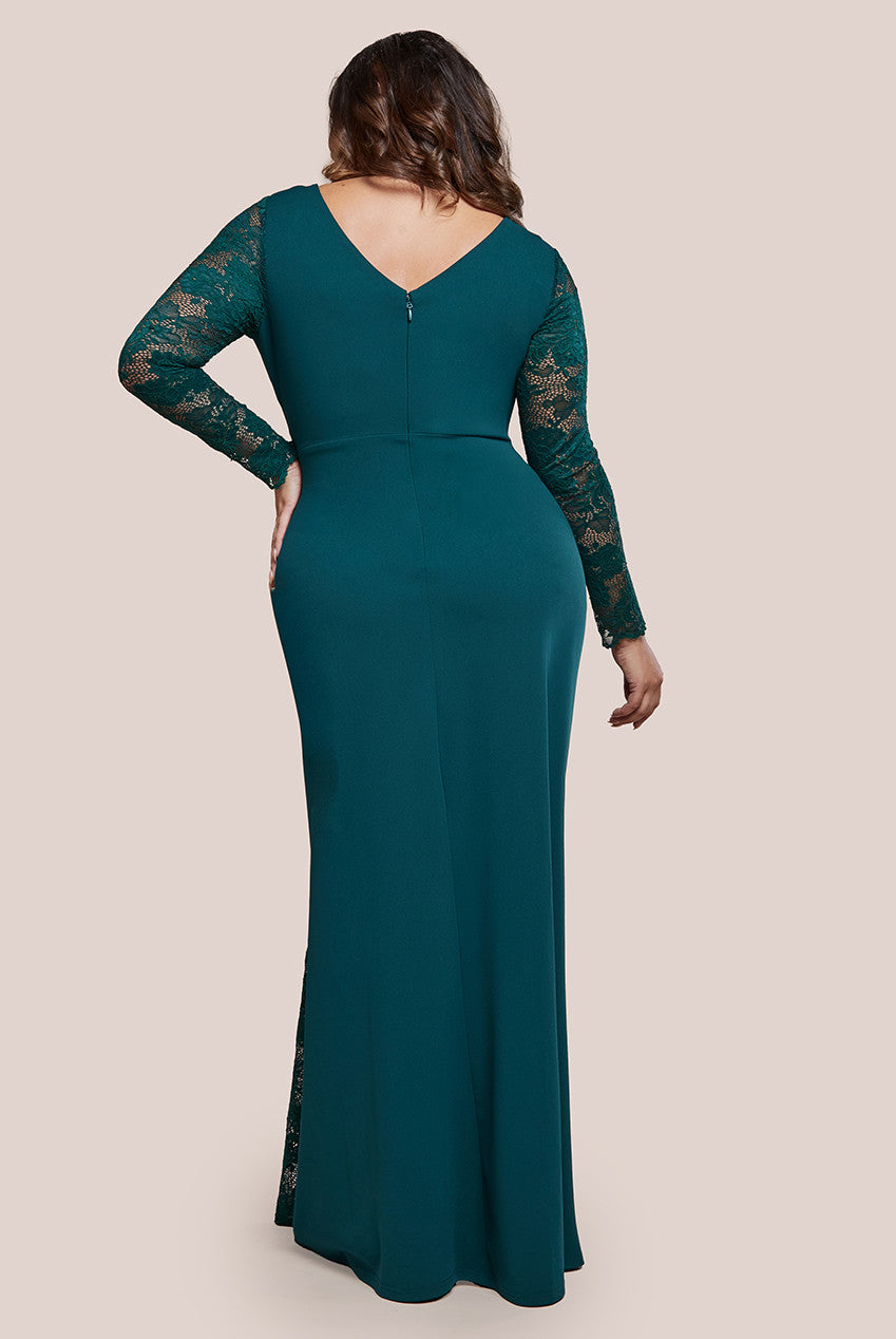 Scuba & Lace Wrap Maxi Dress - Emerald DR4366PLUS