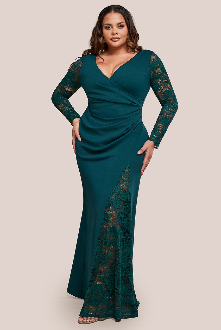 Scuba & Lace Wrap Maxi Dress - Emerald DR4366PLUS