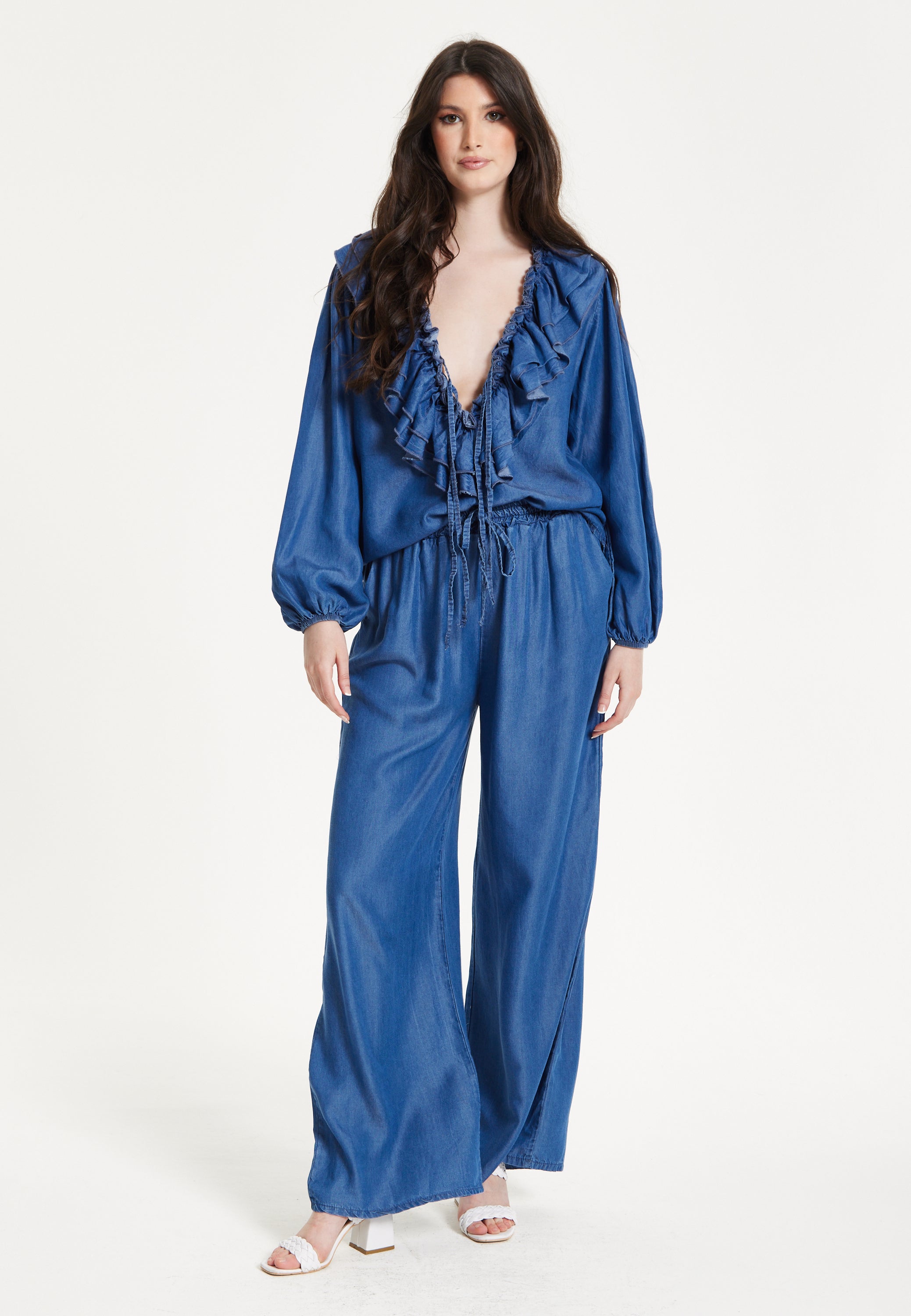 Ruffled V-Neck Long Sleeve Top 25SS8846008